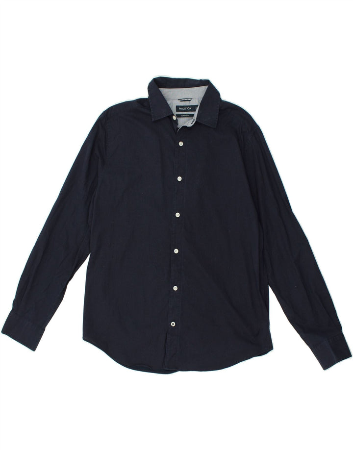 NAUTICA Mens Classic Fit Shirt Medium Navy Blue Cotton | Vintage Nautica | Thrift | Second-Hand Nautica | Used Clothing | Messina Hembry 