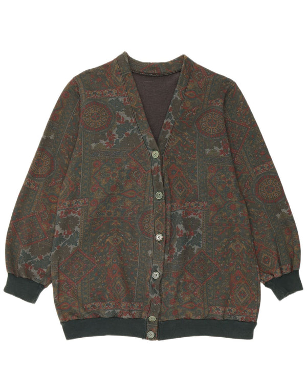 Vintage Womens Cardigan Sweater UK 16 Large Green Paisley