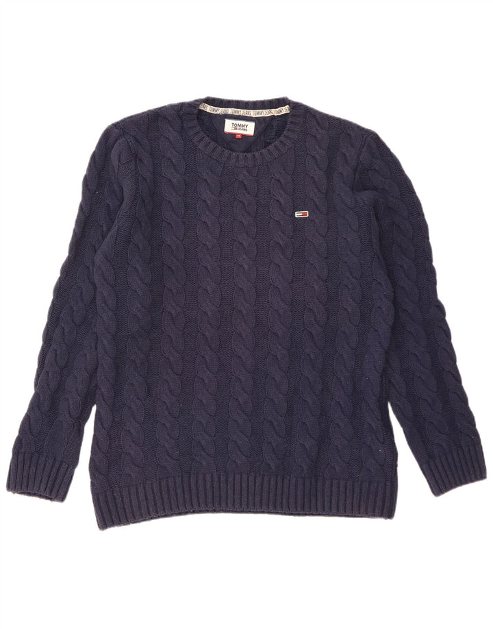 Tommy Hilfiger Mens Crew Neck Jumper Sweater Medium Navy Blue Cotton