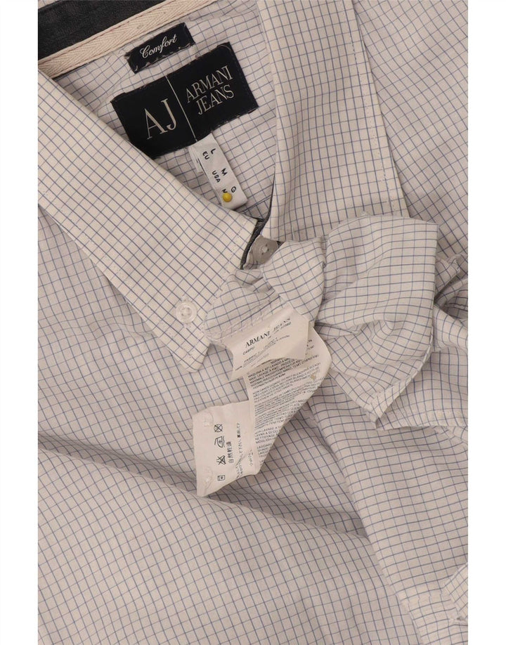 Armani Jeans Mens Comfort Fit Shirt Large White Check Cotton