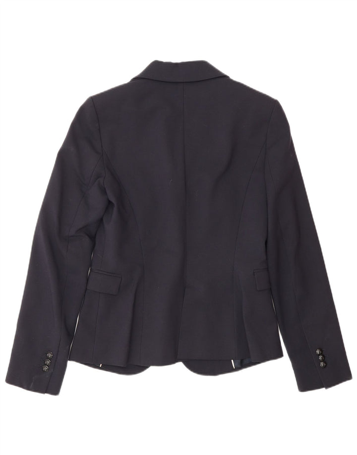 Zara Womens 1 Button Blazer Jacket UK 10 Small Navy Blue Cotton