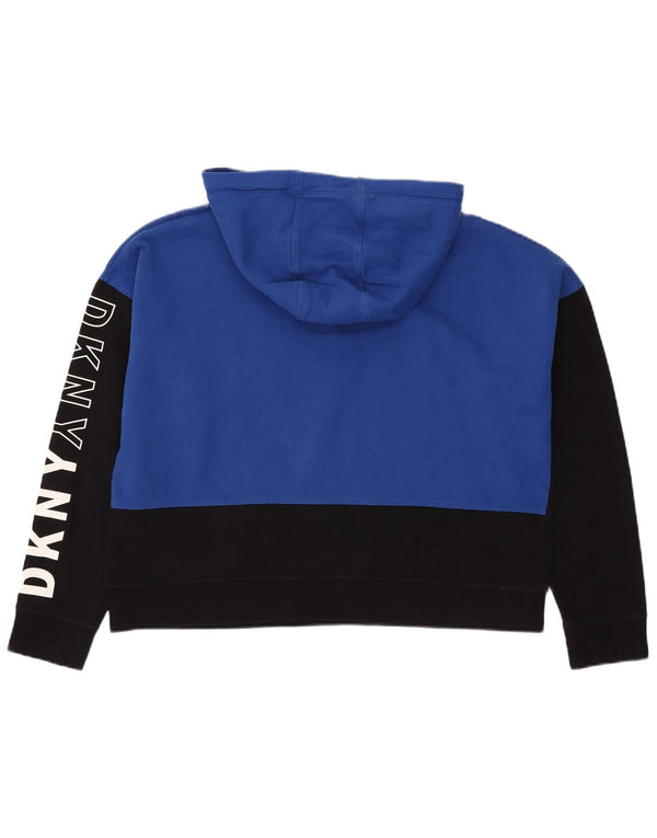 Dkny Pull à capuche court graphique pour femme UK 16 Large Bleu Colorblock