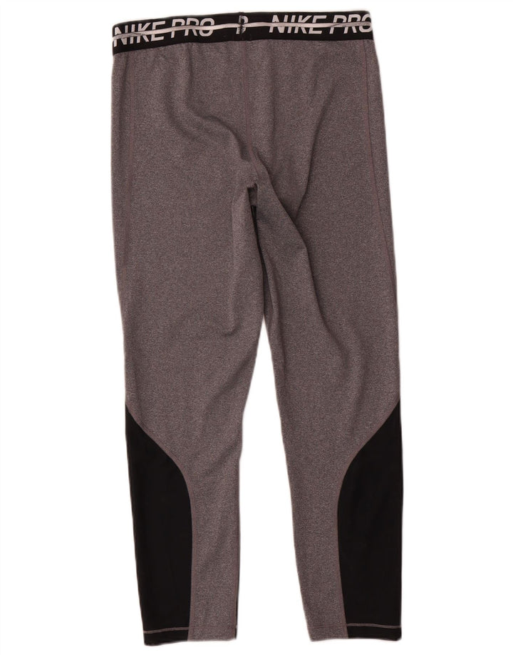 Nike Womens Dri Fit Graphic Leggings UK 14 Medium Grey Colourblock