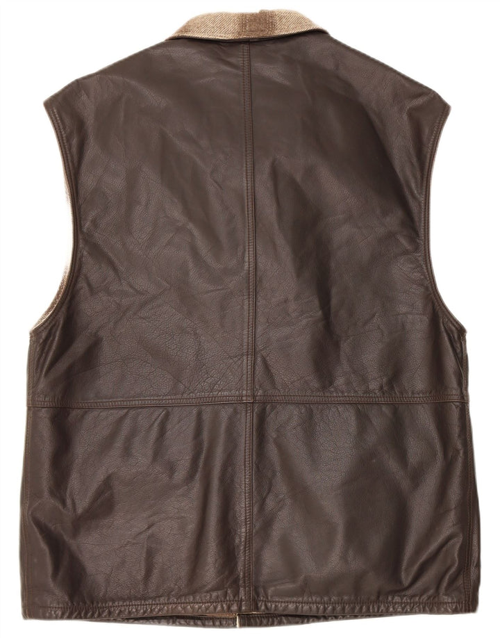 Vintage Mens Leather Gilet IT 48 Medium Brown Colourblock Leather