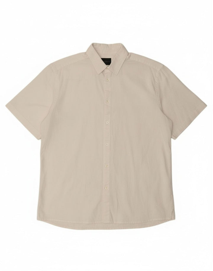Sisley Mens Short Sleeve Regular Fit Shirt Medium White Linen
