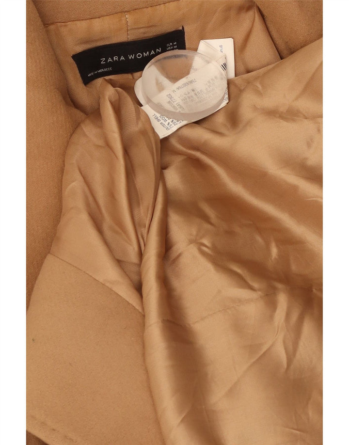 Zara Womens Double Breasted Coat UK 12 Medium Brown Wool