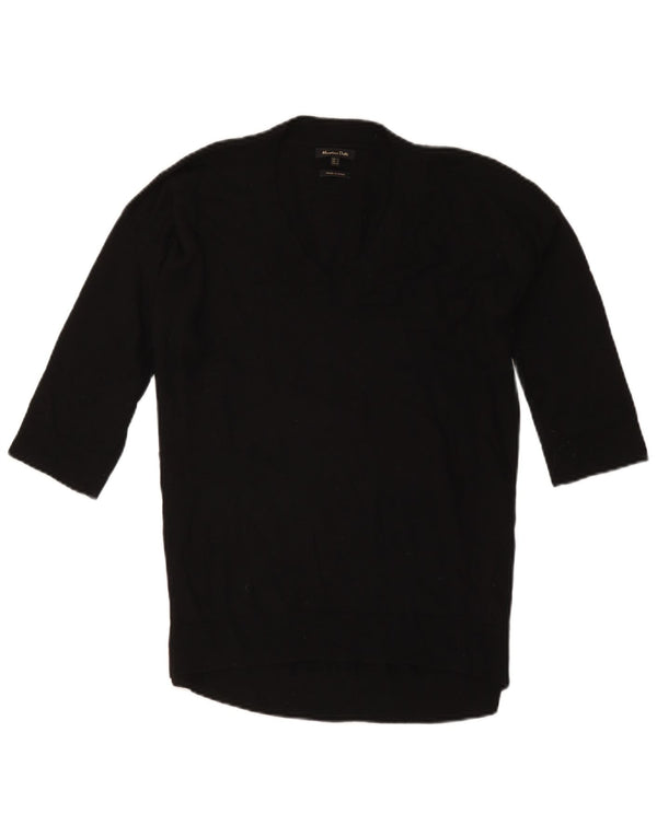 Massimo Dutti Dame 3/4 ærmet V-hals sweater UK 10 Small Black