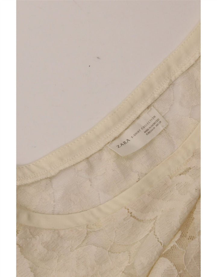 Zara Womens Lace Blouse Top UK 12 Medium Off White Floral