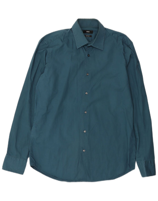 Camisa masculina Hugo Boss Regular Fit tamanho 39 algodão azul médio