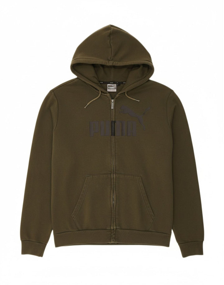 Suéter masculino PUMA com capuz e zíper gráfico médio algodão cáqui