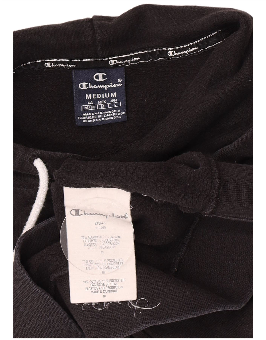 Champion Mens Graphic Hoodie Jumper Medium Black Cotton
