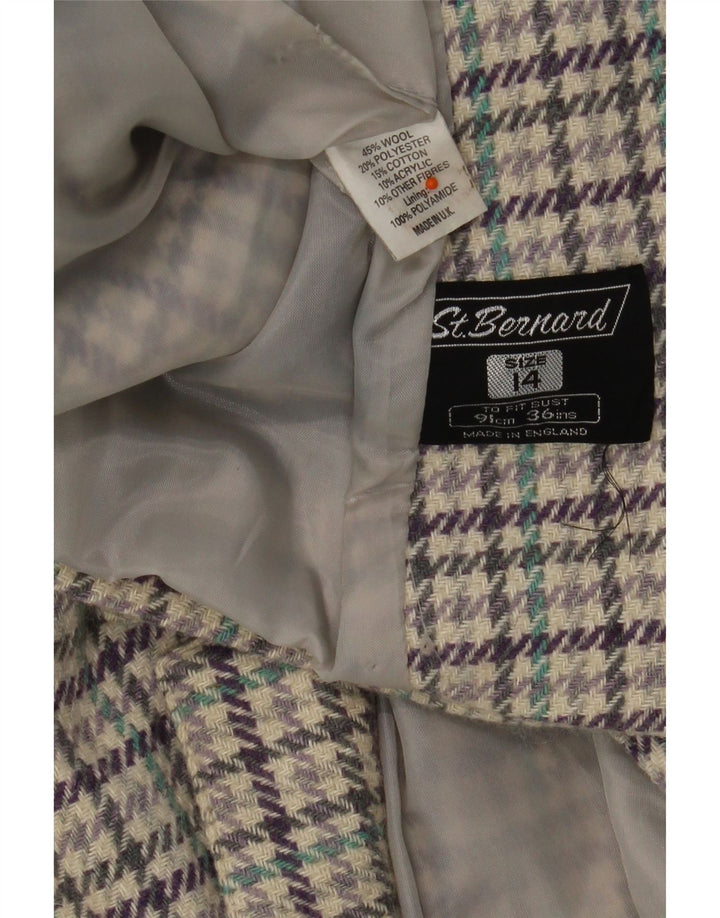 ST. BERNARD Womens Double Breasted Blazer Jacket UK 14 Large Beige Check Vintage St. Bernard and Second-Hand St. Bernard from Messina Hembry 