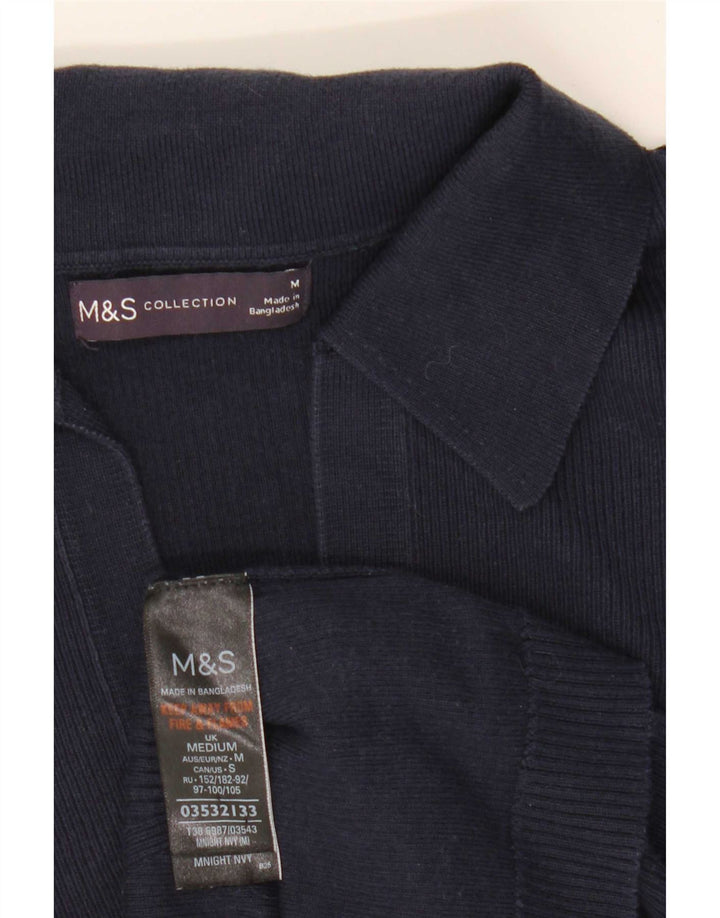 Marks & Spencer Womens Polo Shirt UK 12 Medium Navy Blue Cotton