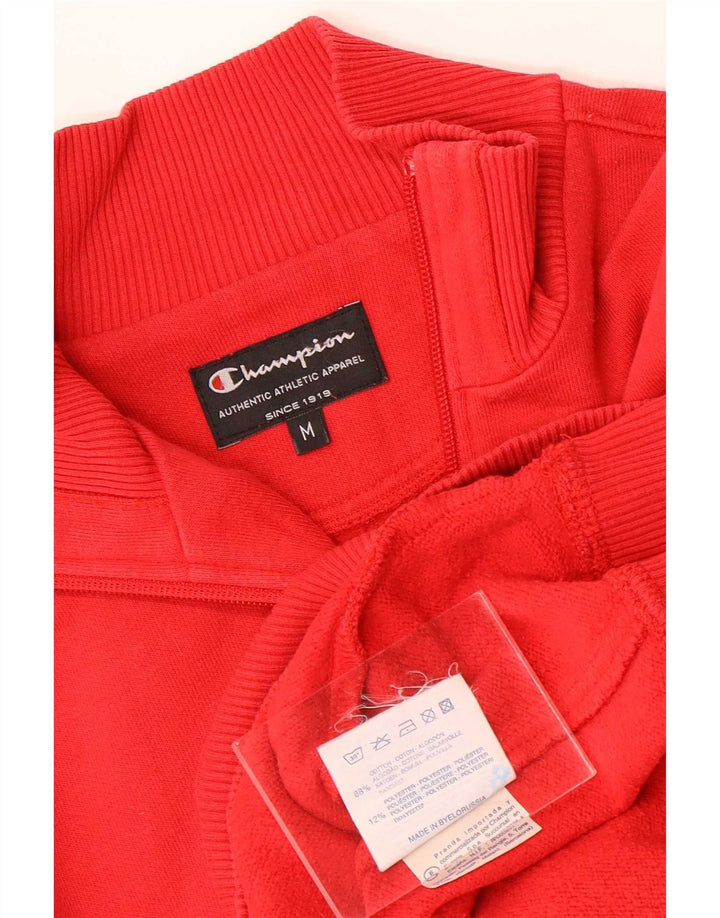 Champion Womens Zip Neck Sweatshirt Jumper UK 14 Medium Red Cotton