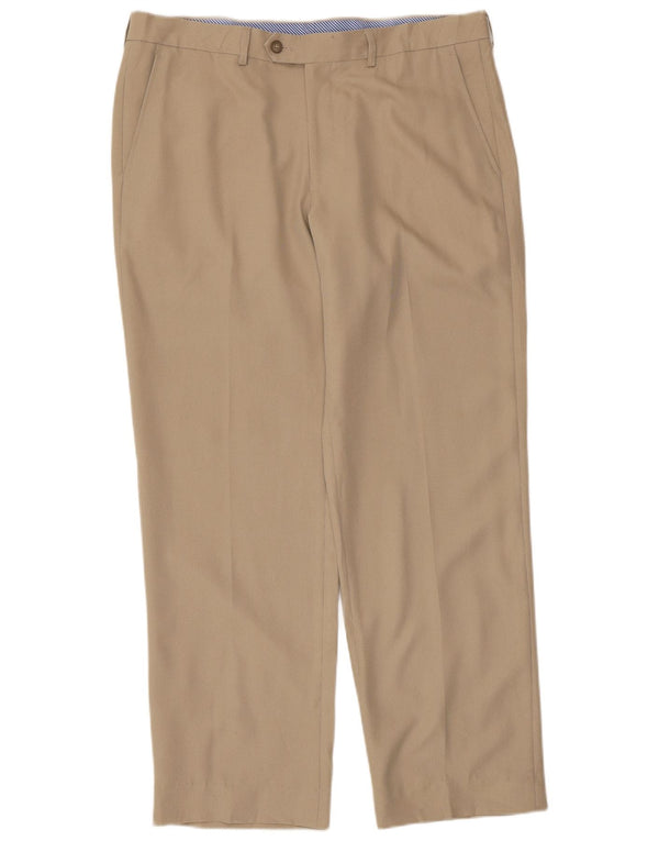 Calça masculina de terno reto Marks & Spencer W34 L31 bege