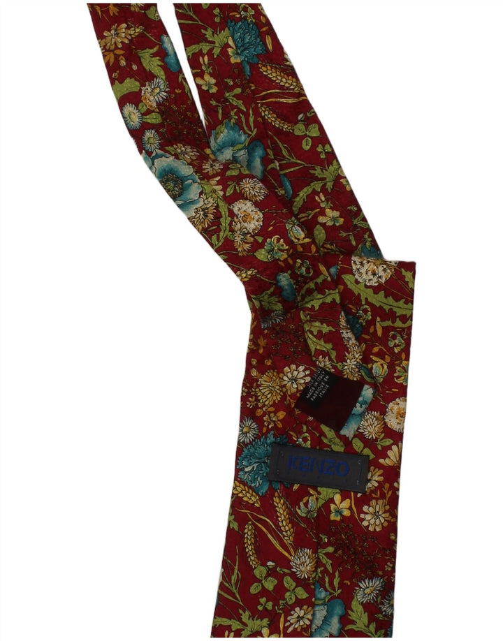 Kenzo Mens Tie One Size Burgundy Floral Silk Designer