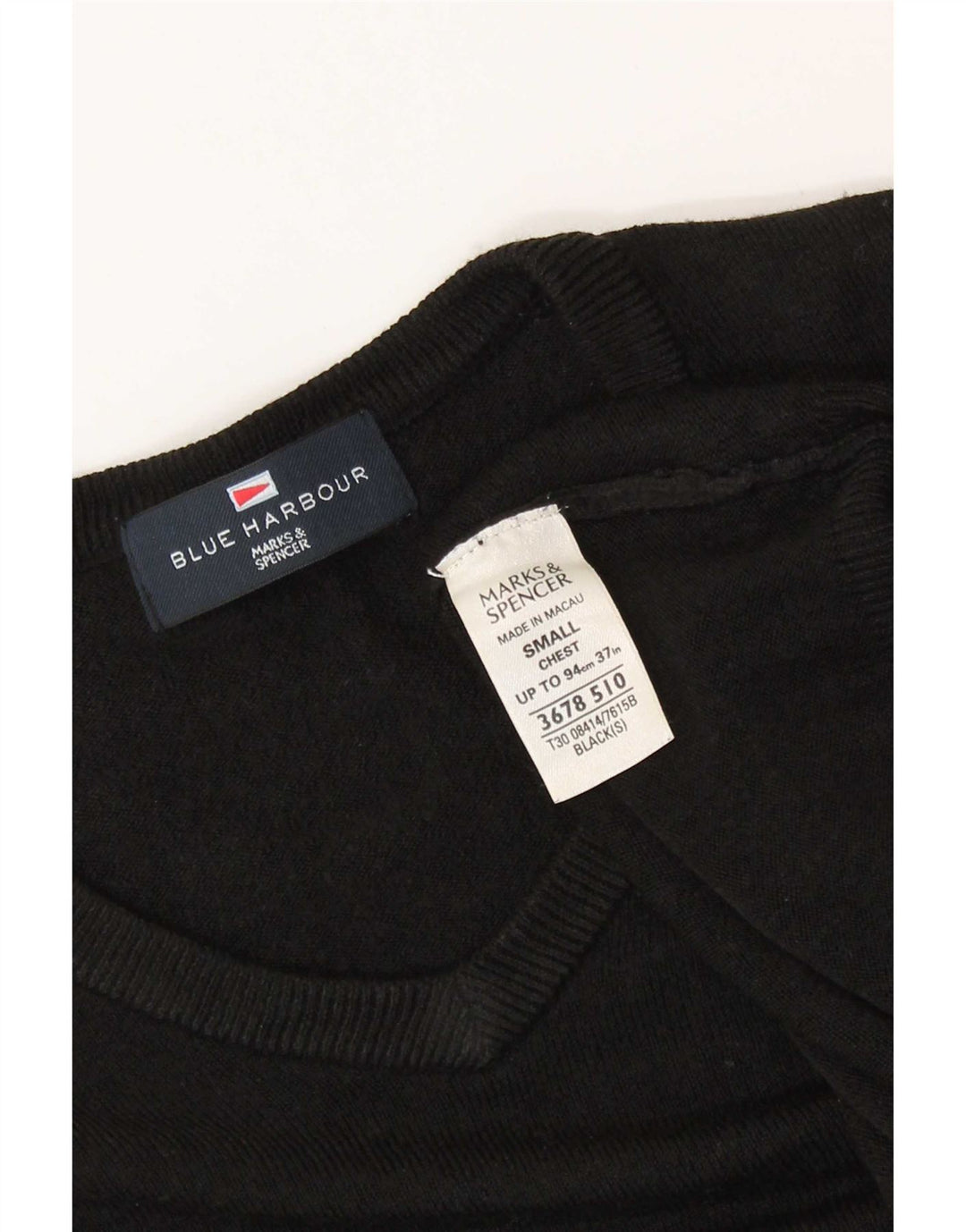 Marks & Spencer Mens Blue Harbour V-Neck Jumper Sweater Small Black Acrylic