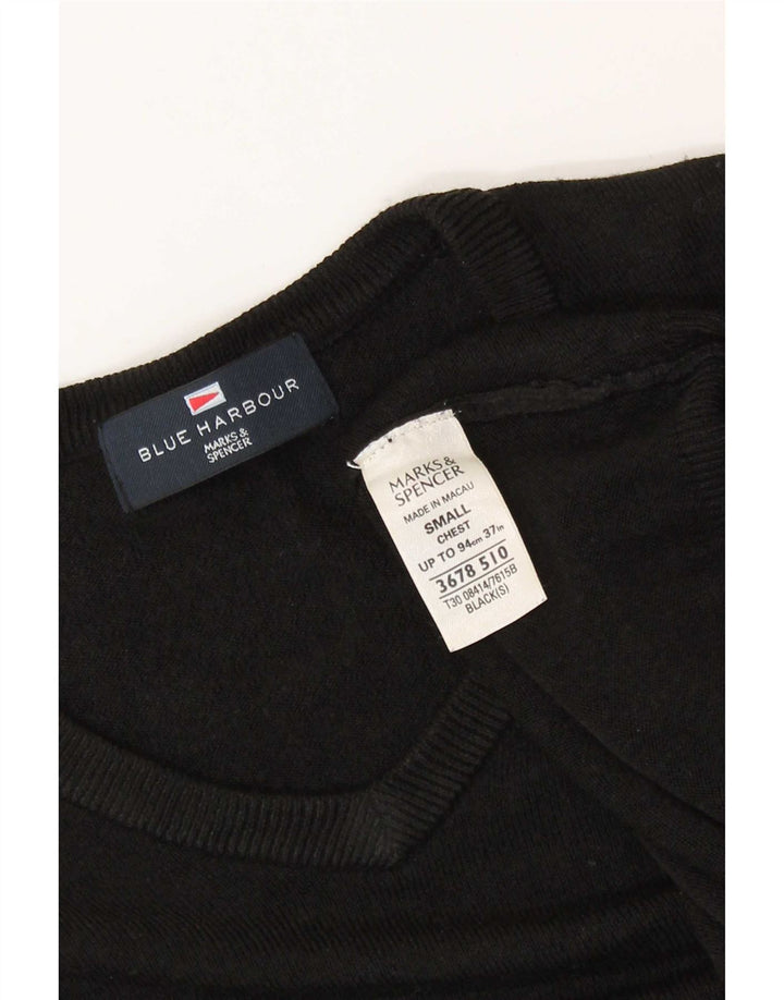 Marks & Spencer Mens Blue Harbour V-Neck Jumper Sweater Small Black Acrylic