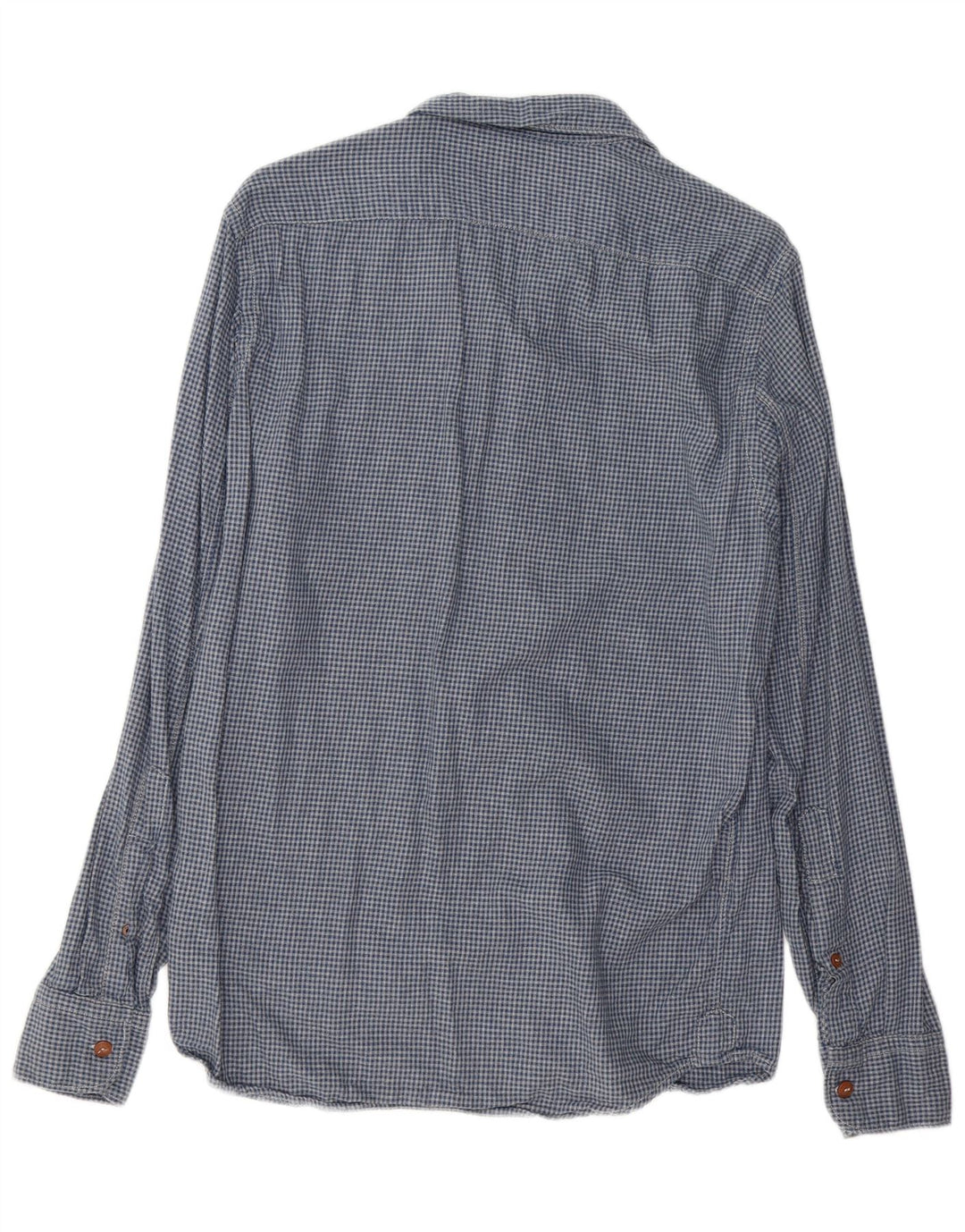 REPLAY Mens Garment Dyed Flannel Shirt Medium Blue Gingham Cotton
