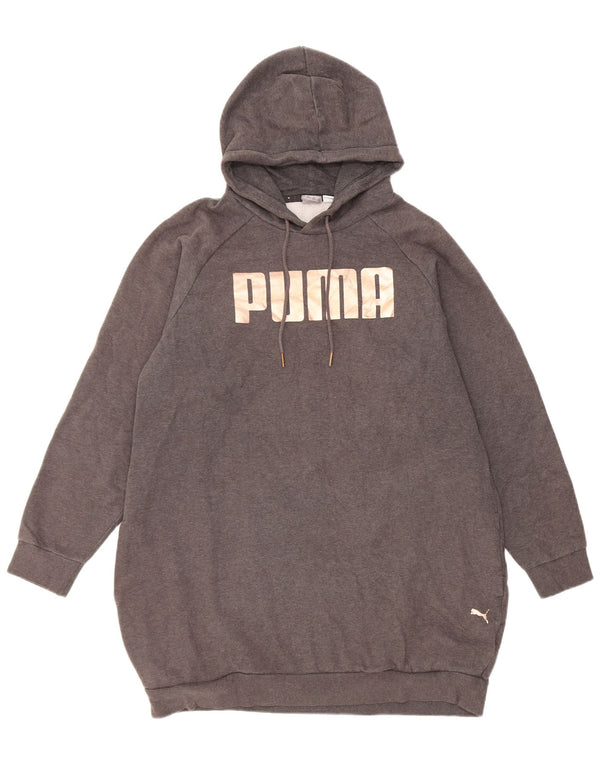 Puma Womens Longline Graphic Hoodie Jumper UK 14 Medium Grey Cotton