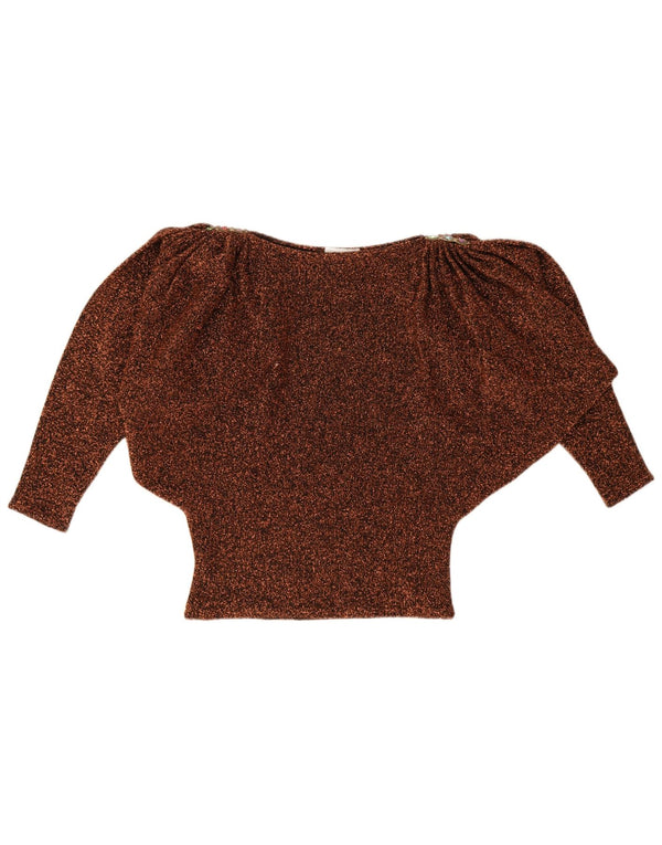 Camicetta vintage da donna con maniche a 3/4 a pipistrello UK 20 2XL Marrone screziato