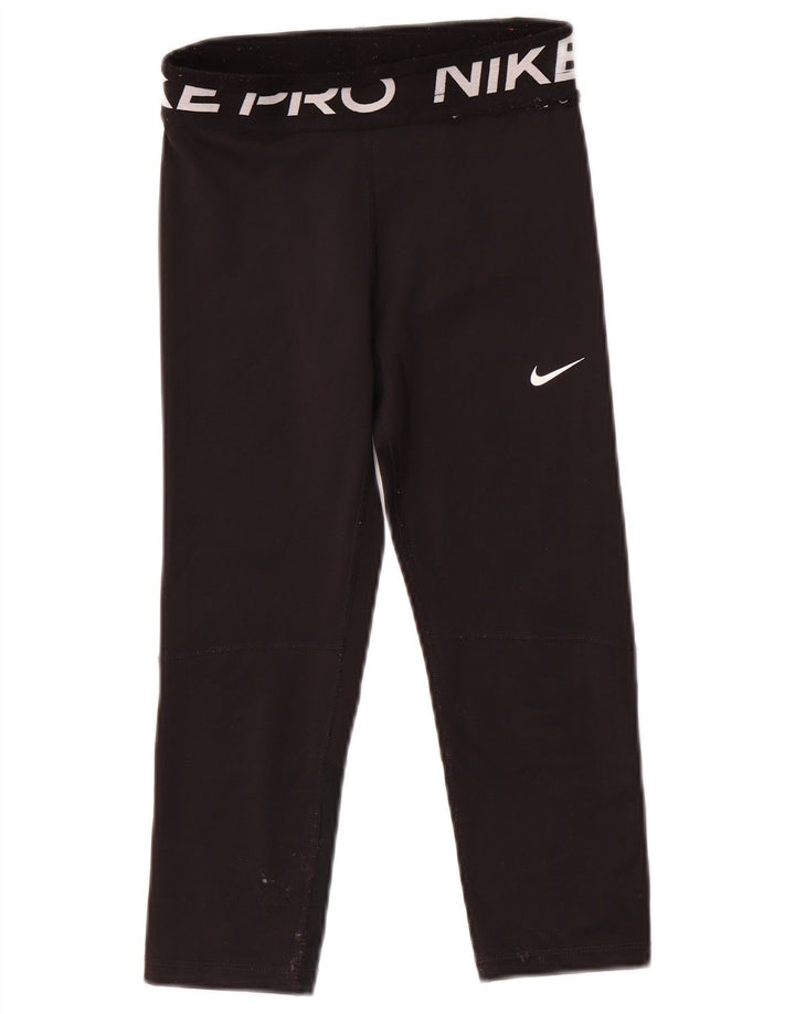 Nike Girls Dri Fit Graphic Leggings 10-11 Years Medium Black Polyester
