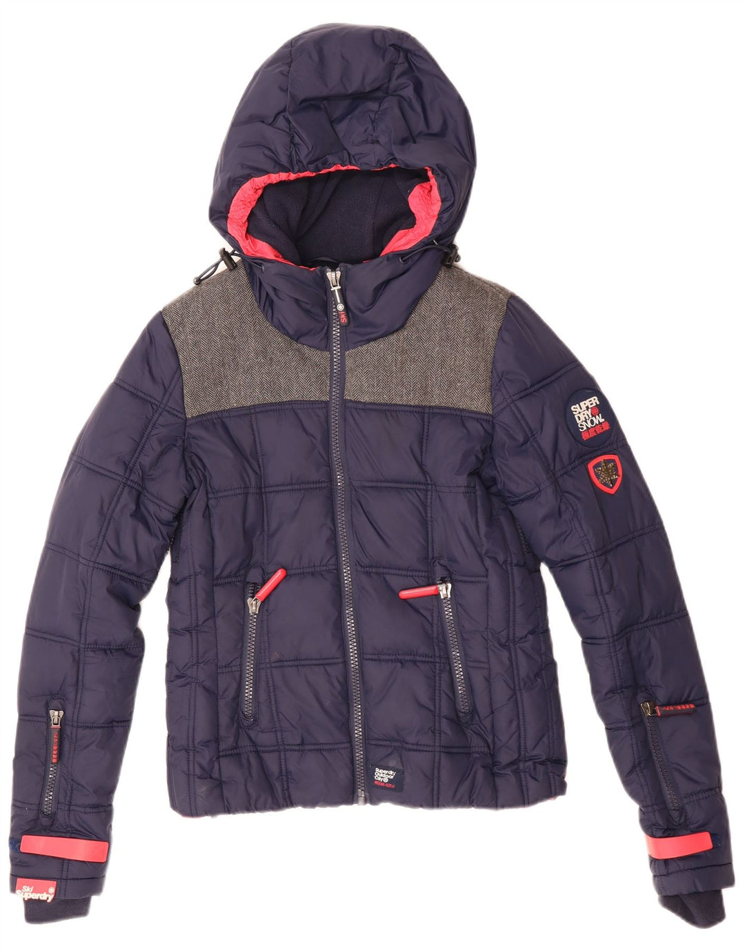 Superdry Womens Oversized Hooded Ski Jacket UK 6 XS Navy Blue Polyester