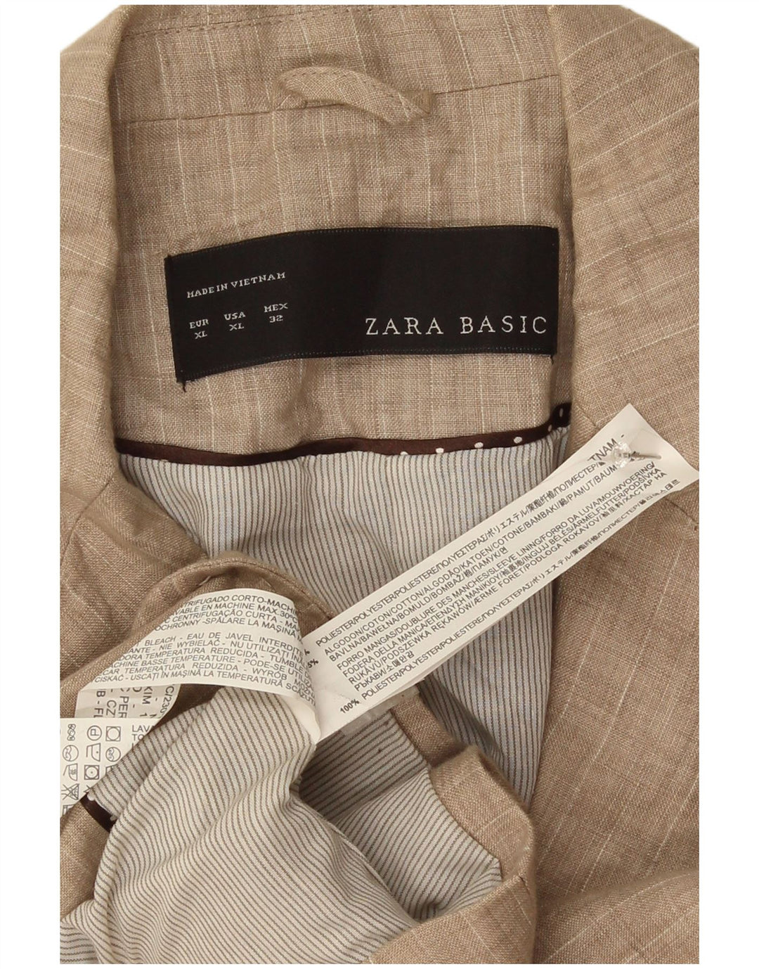 Zara Mujer Chaqueta Blazer De 1 Botón UK 40 XL Poliéster A Rayas Beige