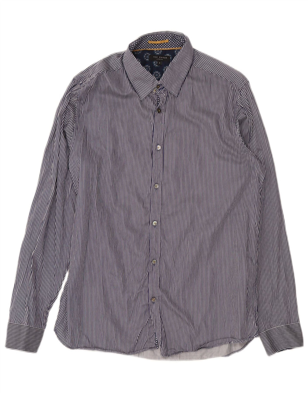 Ted Baker Mens Shirt Size 4 Large Navy Blue Pinstripe Cotton