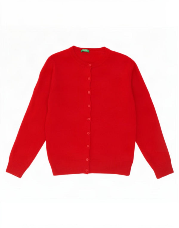 Benetton női Crop kardigán pulóver UK 10 kis piros szűz gyapjú