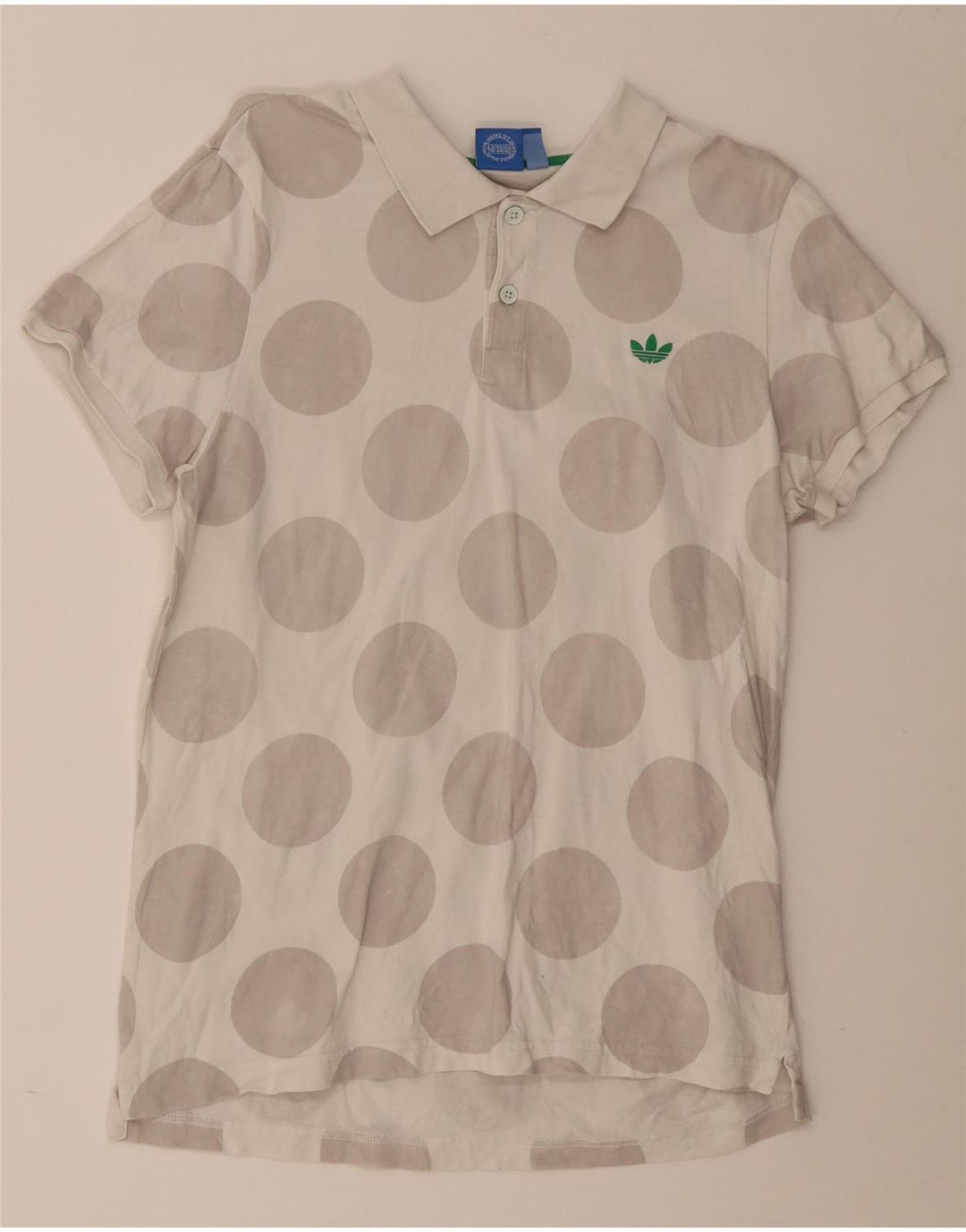 Adidas Mens Polo Shirt Large White Polka Dot Cotton