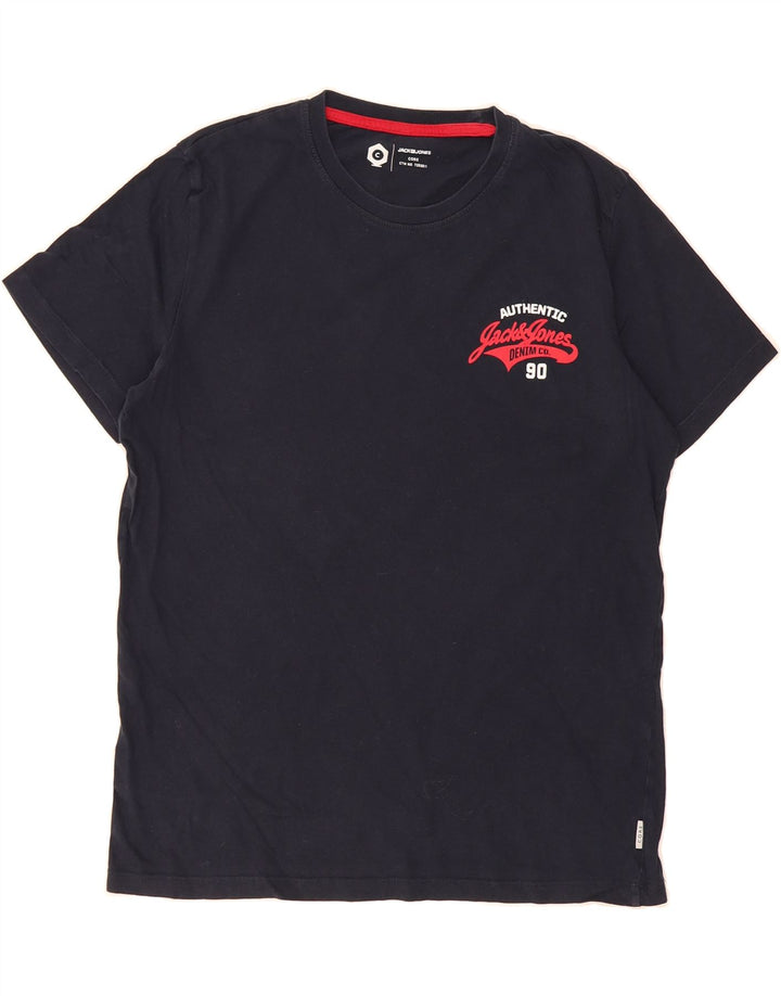 JACK & JONES Mens Graphic T-Shirt Top Medium Navy Blue Cotton Vintage Jack & Jones and Second-Hand Jack & Jones from Messina Hembry 