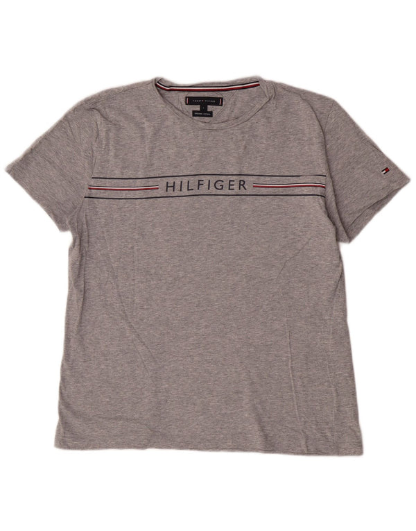 Camiseta feminina Tommy Hilfiger de manga curta com estampa gráfica grande algodão cinza