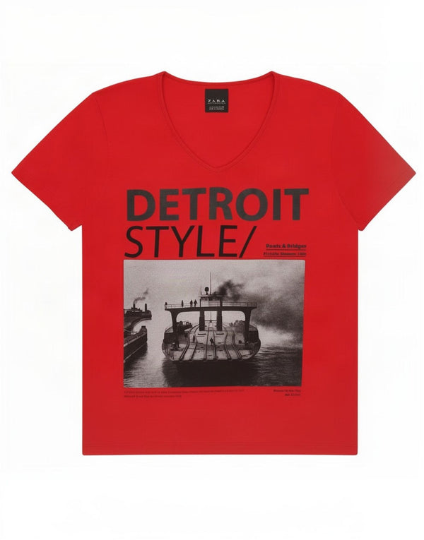 Zara Mens Graphic T-Shirt Top Medium Red
