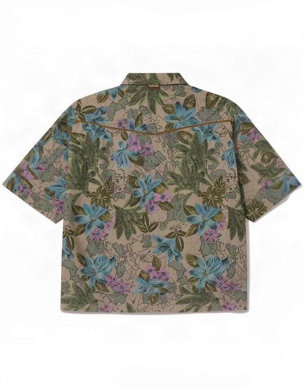 Camisa hawaiana de manga corta vintage para mujer UK 46 Large Green Floral