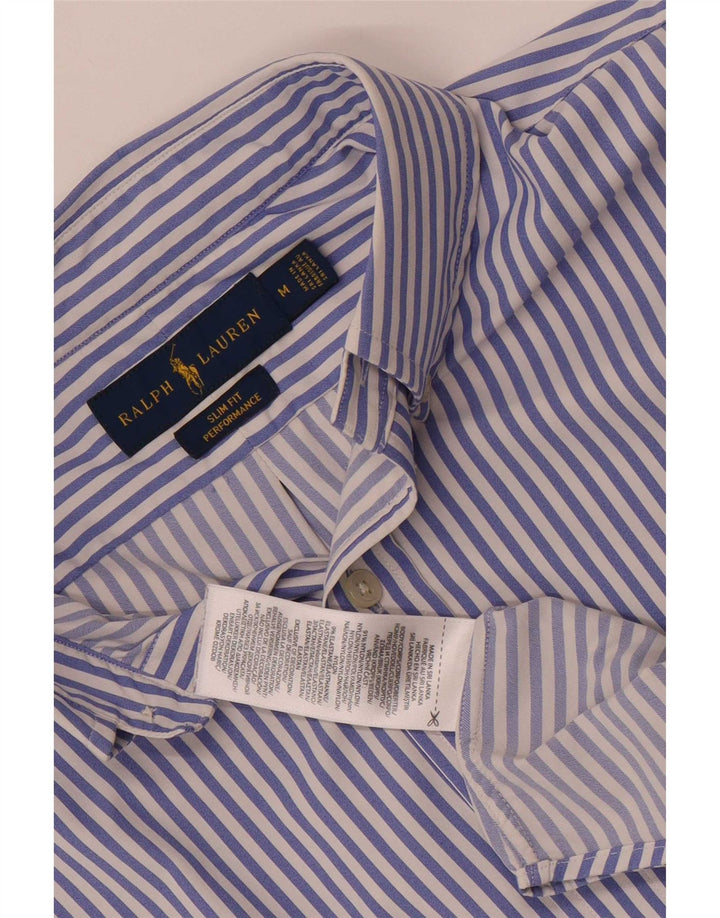 Ralph Lauren Mens Slim Fit Shirt Medium Blue Pinstripe Nylon