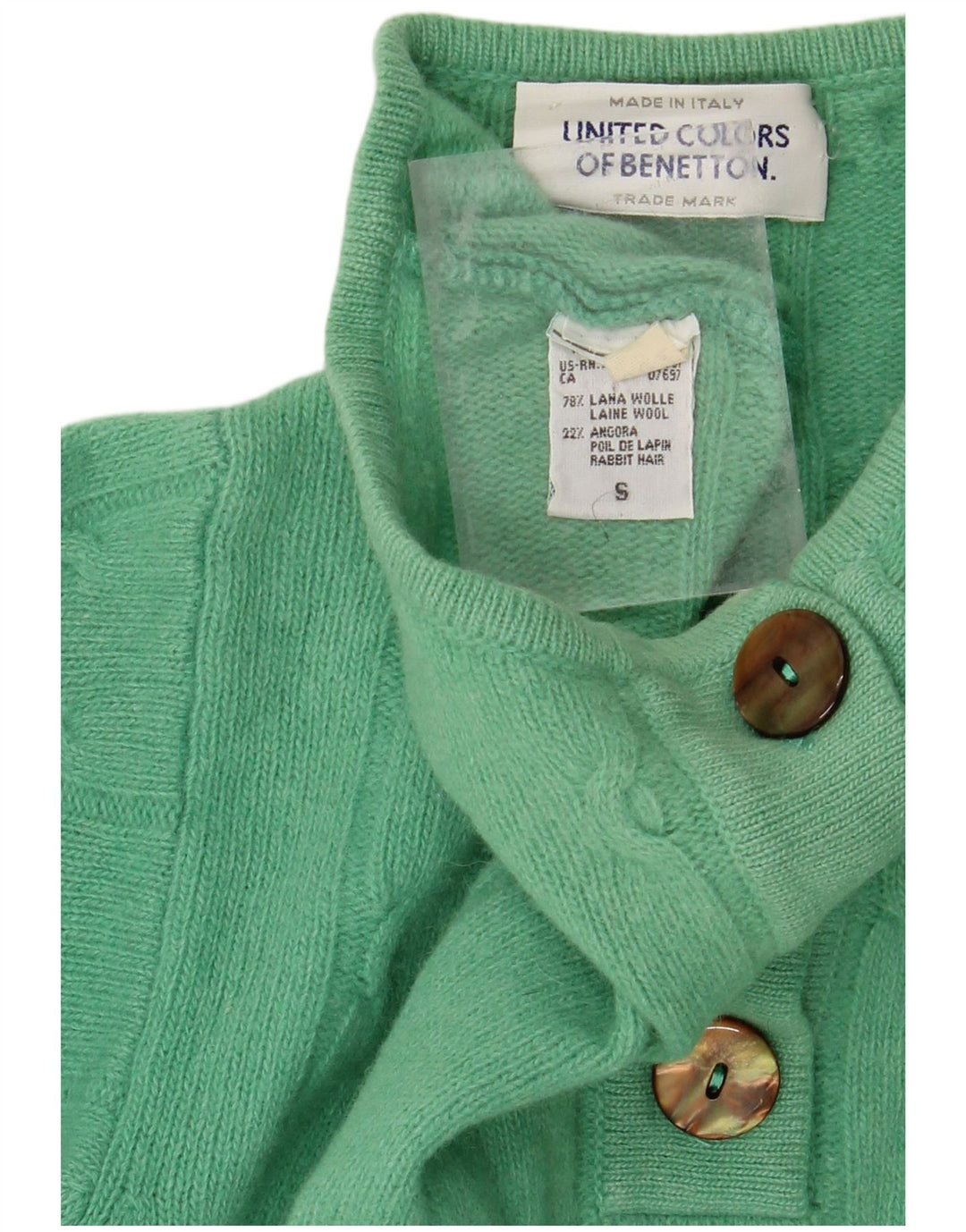 BENETTON Womens Button Neck Jumper Sweater UK 10 Small Green Wool