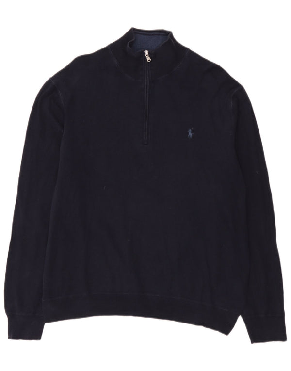 Polo Ralph Lauren Mens Zip Neck Jumper Sweater XL Navy Blue Cotton