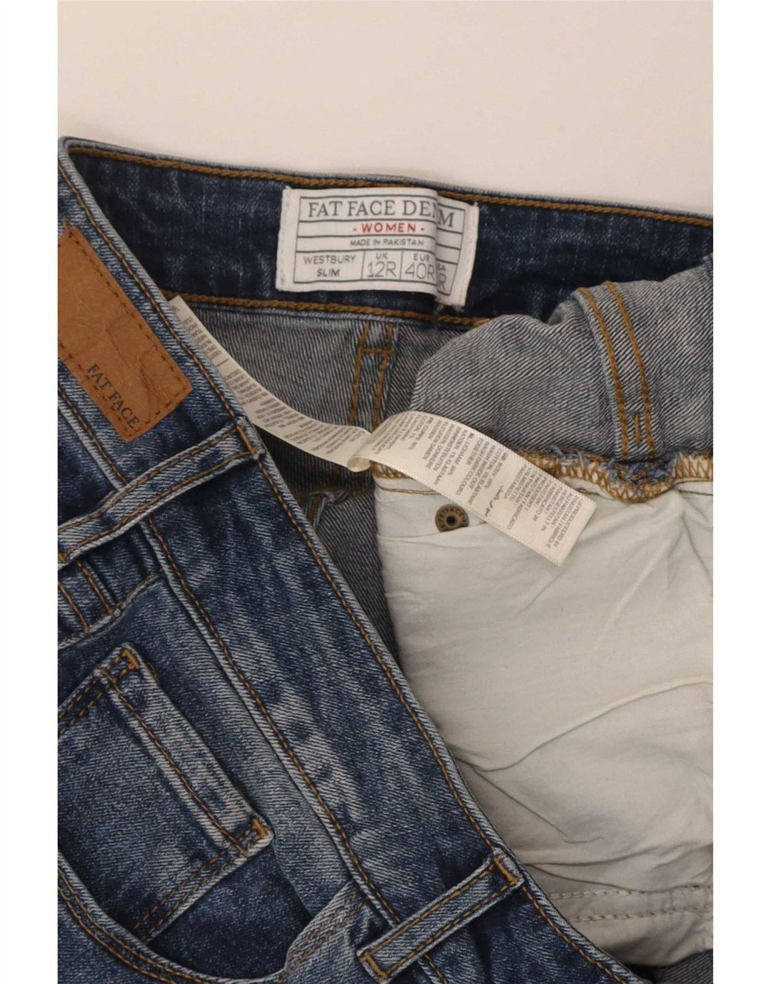 Fat Face Dame Slim Jeans UK 12 Medium W32 L30 Blå Bomuld