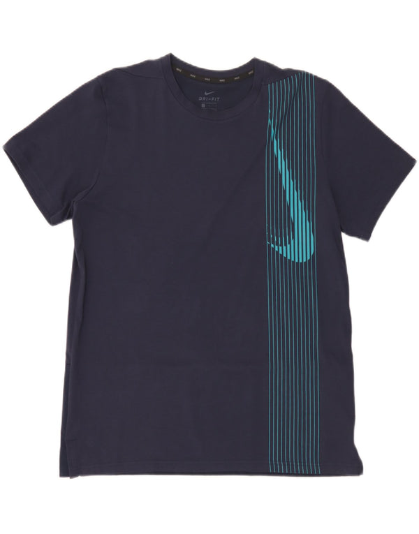Nike Mens Dri Fit Graphic T-Shirt Top Large Bleu Marine Rayé Coton