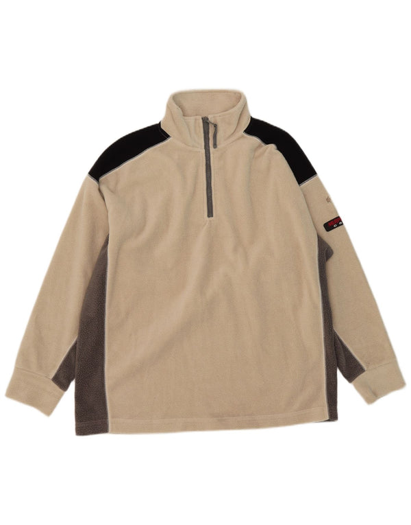 Murphy & Nye Mens Zip Neck Fleece Jumper Large Beige Colourblock Polyester