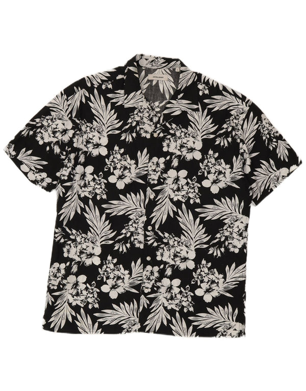 Jack & Jones Mens Short Sleeve Shirt Large Black Floral Cotton