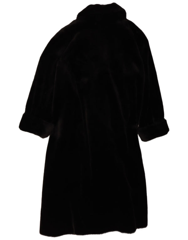 Vintage Womens Oversized Faux Fur Overcoat UK 14/16 Large Black Modal