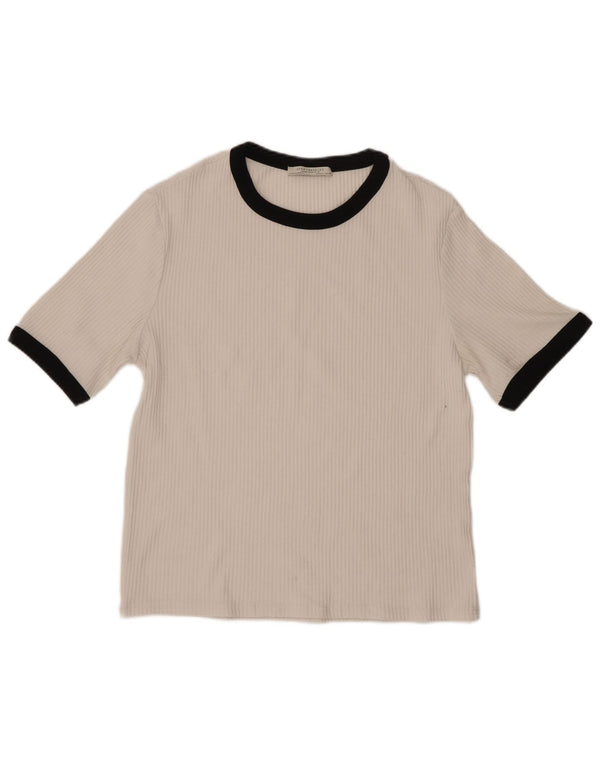 Zara Damen Trafaluc T-Shirt Top UK 14 Large Weiß Colourblock