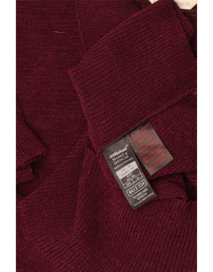 Marks & Spencer Womens Crop Cardigan Sweater UK 14 Medium Burgundy