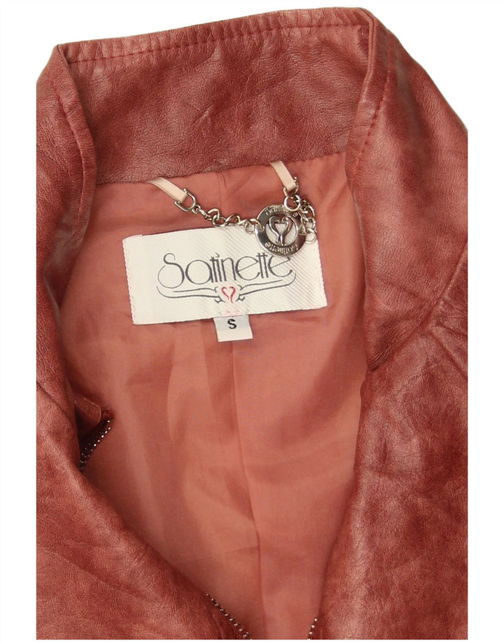 Vintage Womens Faux Leather Jacket UK 10 Small Burgundy Polyester