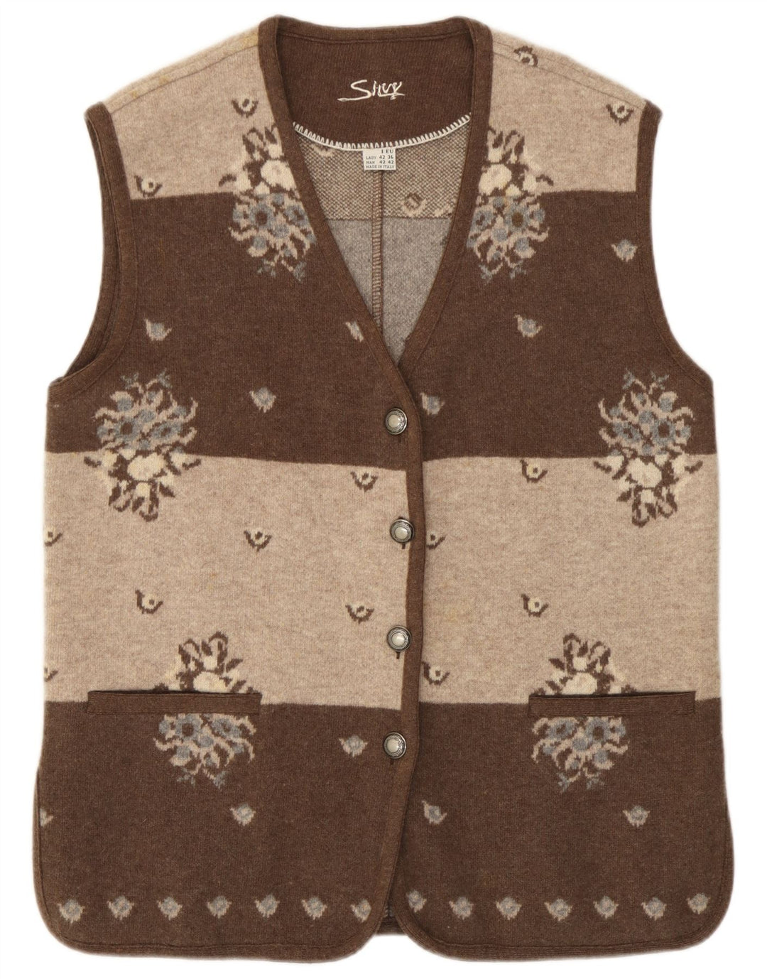 Silvy Womens Sleeveless Cardigan Sweater IT 42 Medium Brown Floral Wool