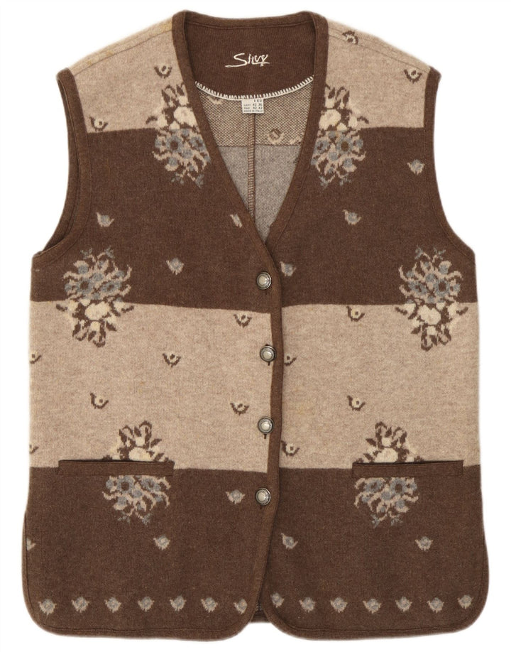 Silvy Womens Sleeveless Cardigan Sweater IT 42 Medium Brown Floral Wool