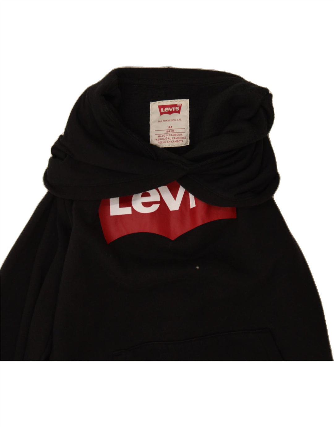 LEVI'S Boys Graphic Hoodie Jumper 13-14 Years Black Cotton Vintage Levi's and Second-Hand Levi's from Messina Hembry 