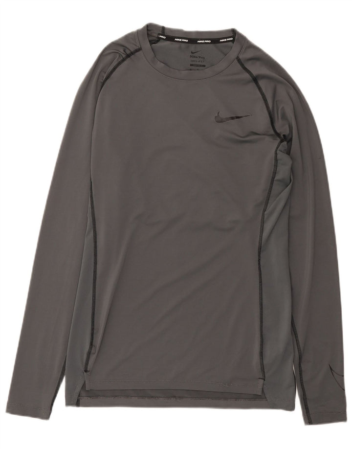 Nike Mens Dri Fit Top Long Sleeve Medium Grey Polyester